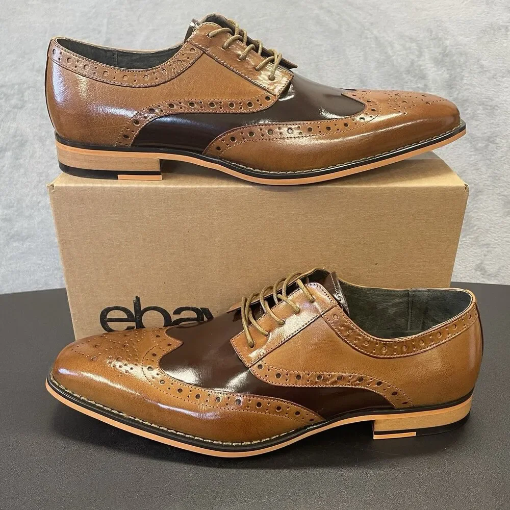 STACY ADAMS TINSLEY Wingtip Oxford Mens 10 TAN MULTI 25092-238 Brown Leather